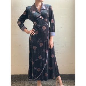 Vintage 70's Bendigo Impressions Velvet Faux Wrap Maxi Dress sz M
